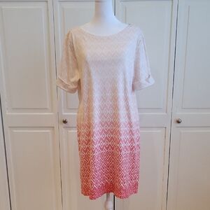 Karen Scott Ombré Geo Midi Dress in White and Pink